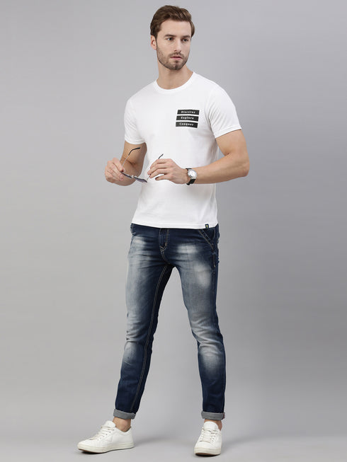 White Printed Crew Neck Tshirt