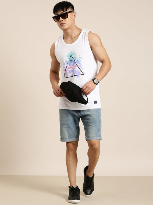 Yellow Printed Crew Neck Tank Top