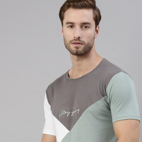 Multicolour Colourblocked Crew Neck Tshirt