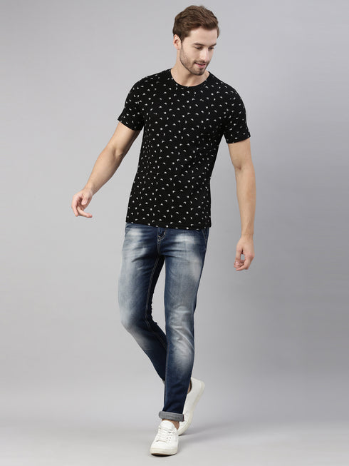 Black Printed Crew Neck Tshirt