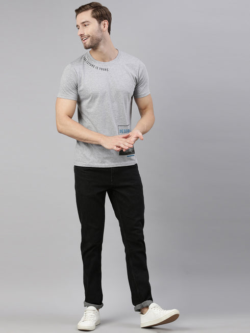 Grey Printed Crew Neck Tshirt