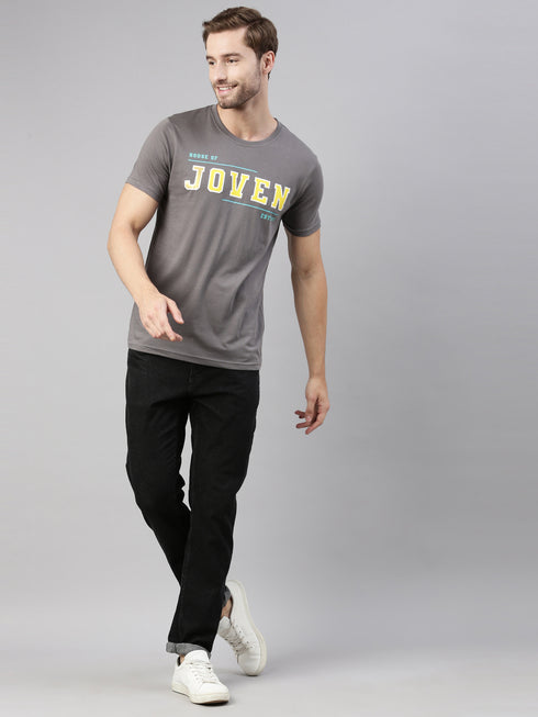 Grey Printed Crew Neck Tshirt