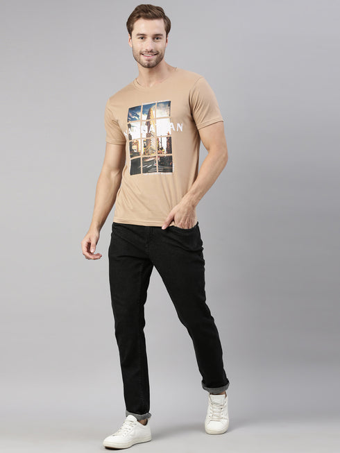 Brown Printed Crew Neck Tshirt