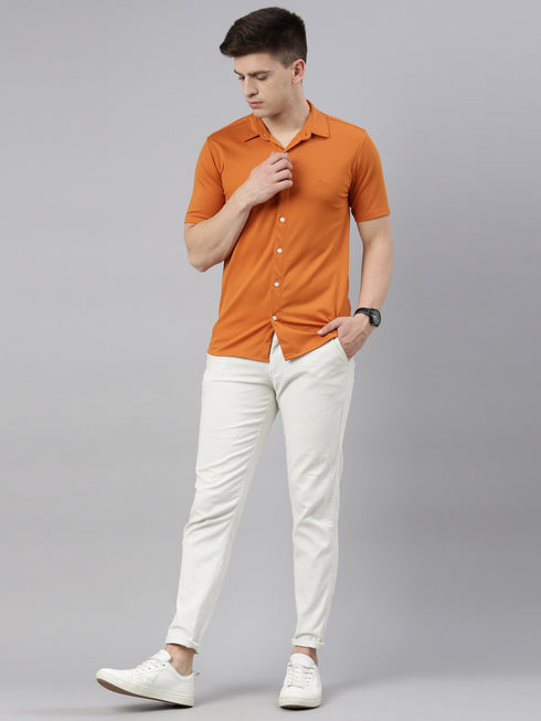 Orange Solid Tencel Stretch Knit Shirt