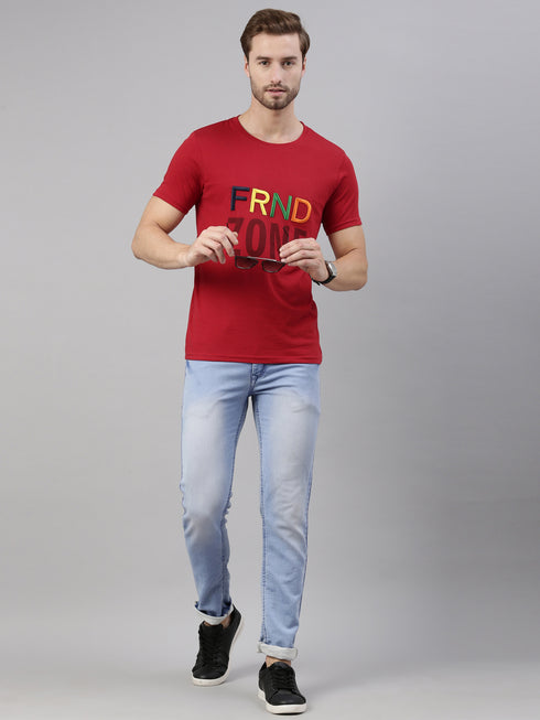 Red Printed Crew Neck Tshirt