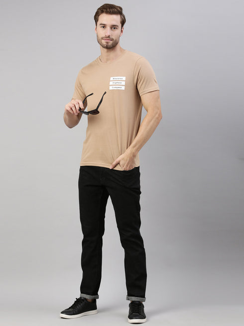Brown Printed Crew Neck Tshirt