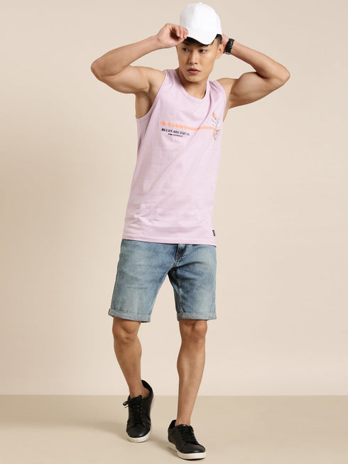 Purple Printed Crew Neck Tank Top