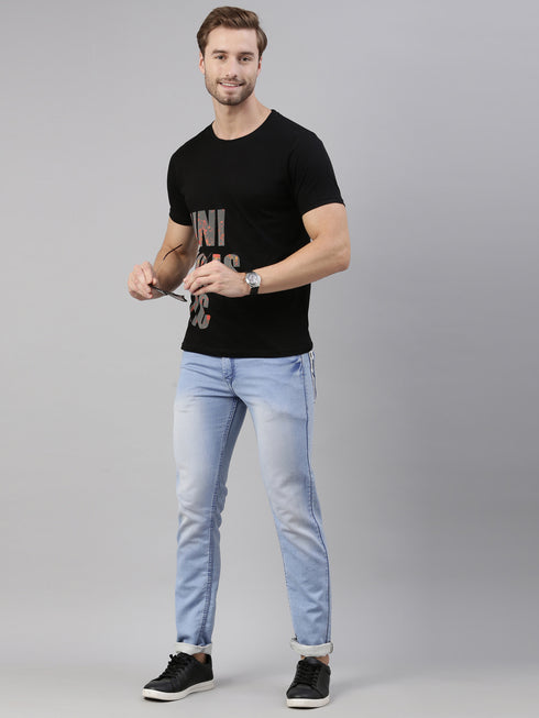 Black Printed Crew Neck Tshirt