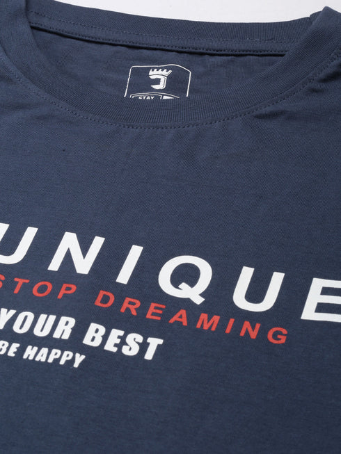 Navy Blue Printed Crew Neck T-shirt