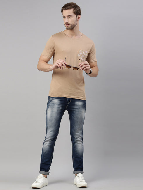 Brown Printed Crew Neck Tshirt