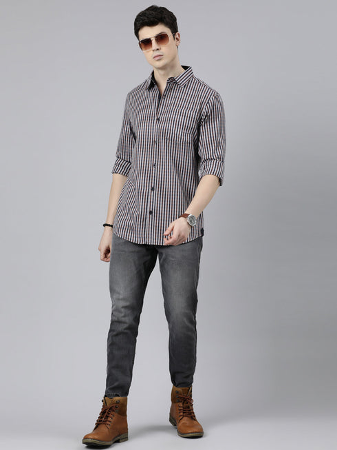 Grey Striped Full Sleeves Shirt