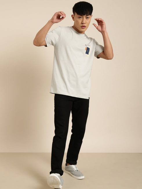 Grey Printed Crew Neck Tshirt