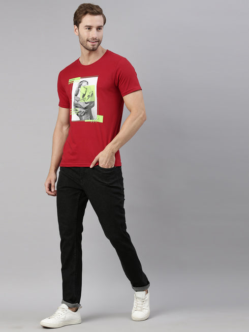 Red Printed Crew Neck Tshirt