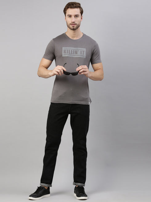 Grey Printed Crew Neck Tshirt