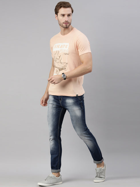 Peach Printed Crew Neck Tshirt