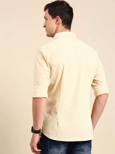 Beige Printed Full Sleeves Shirt