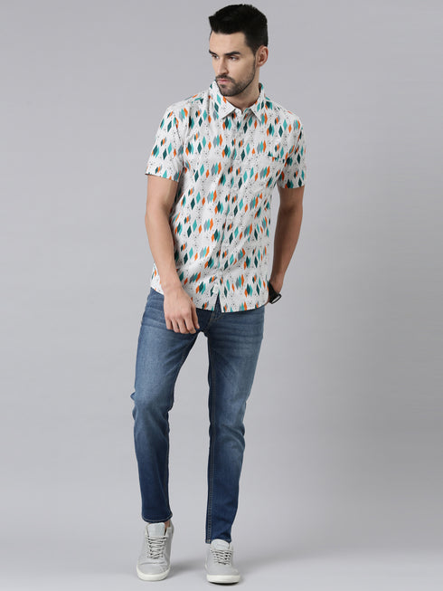 Joven Mens Slim Fit Printed Casual Shirt in Grey Color
