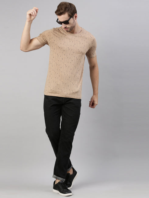 Brown Printed Crew Neck Tshirt