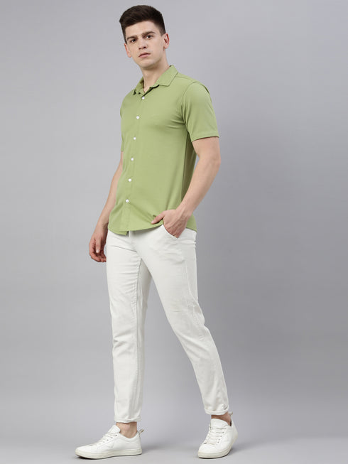 Light Green Solid Tencel Stretch Knit Shirt