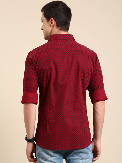 Maroon Printed Full Sleeves Shirt