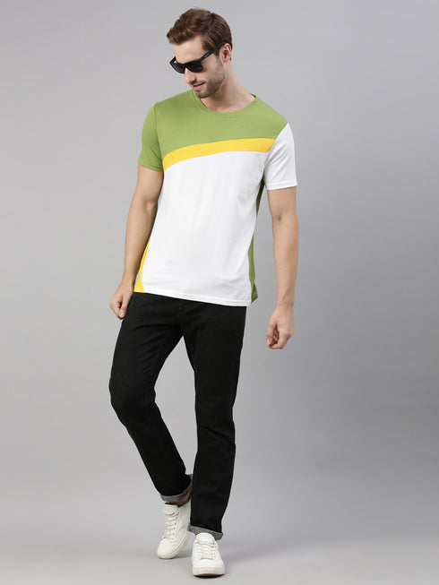 Multicolour Colourblocked Crew Neck Tshirt