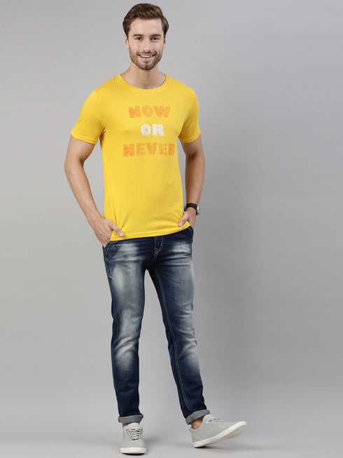 Yellow Printed Crew Neck Tshirt