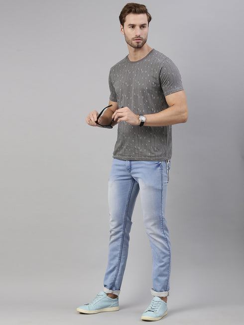 Grey Printed Crew Neck Tshirt