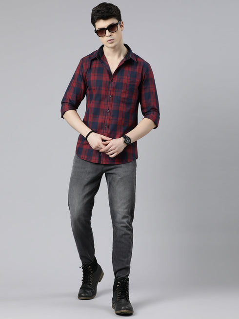 Maroon Checks Full Sleeves Shirt