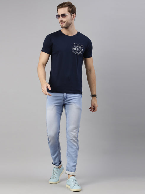 Navy Blue Printed Crew Neck Tshirt