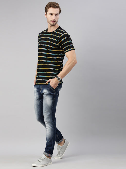 Black Printed Crew Neck Tshirt