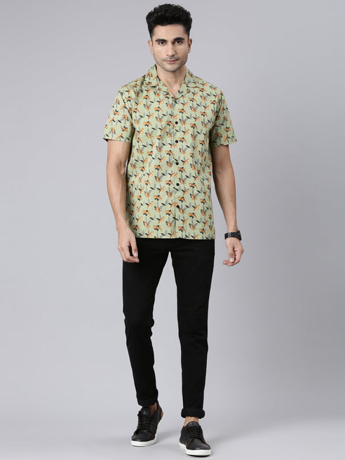 Green Printed Short Sleeves Shirt