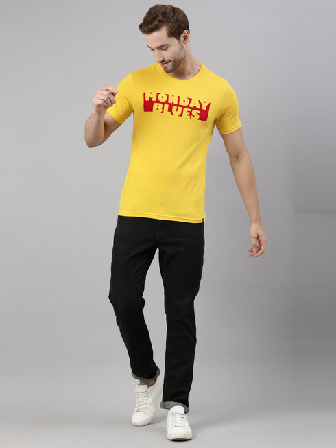 Yellow Printed Crew Neck Tshirt