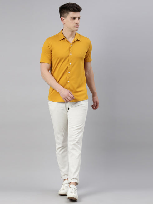 Mustard Solid Tencel Stretch Knit Shirt