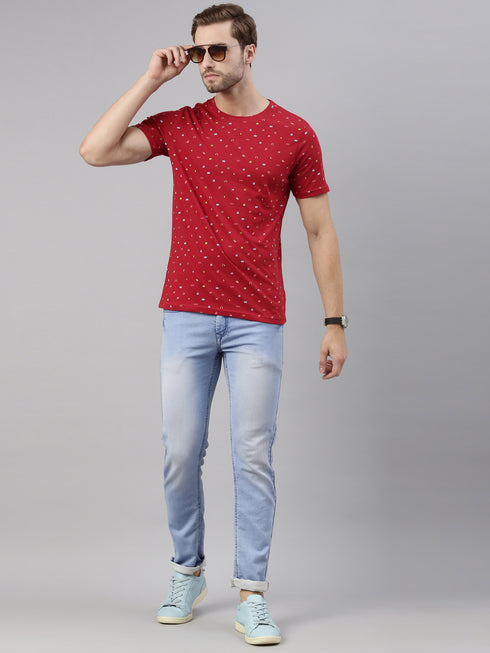 Red Printed Crew Neck Tshirt