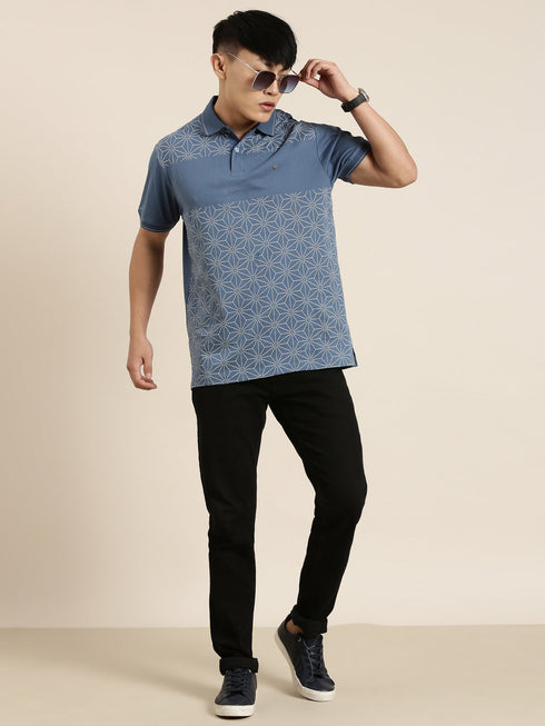 Blue Printed Polo T-shirt