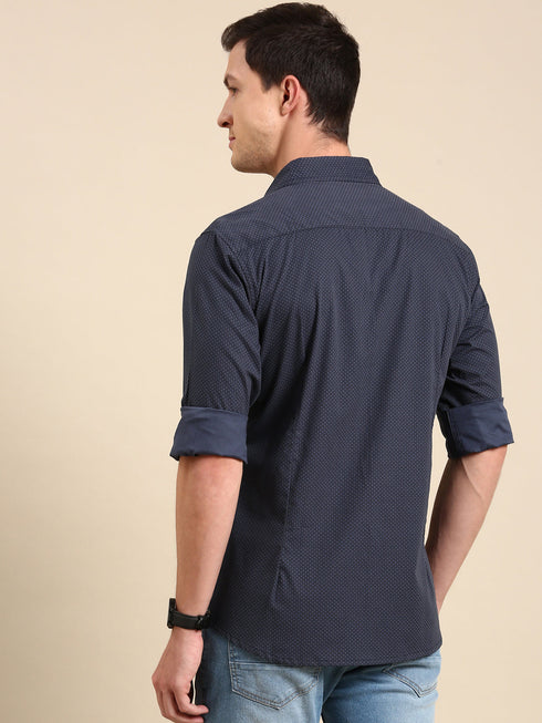 Navy Blue Printed Full Sleeves Shirt