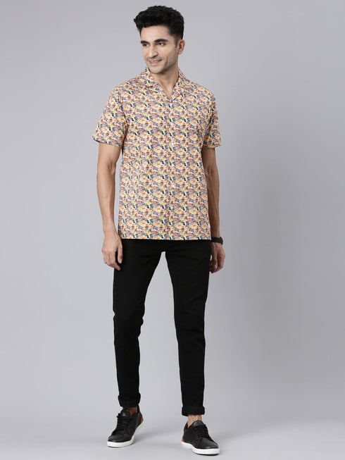 Beige Printed Short Sleeves Shirt