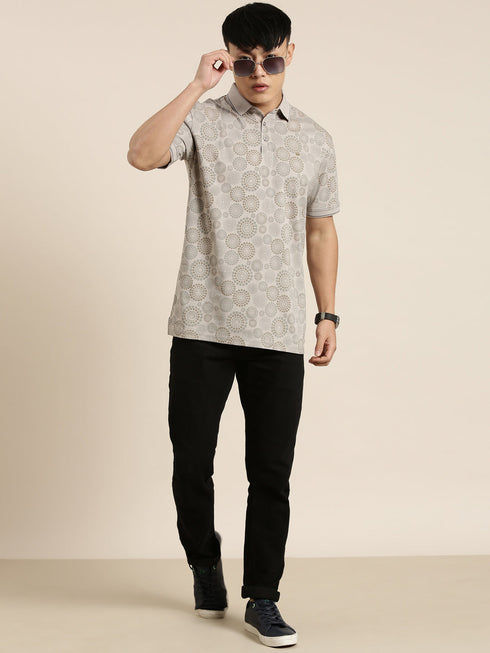 Grey Printed Polo T-shirt