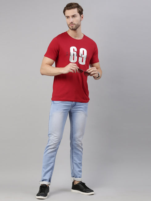 Red Printed Crew Neck Tshirt