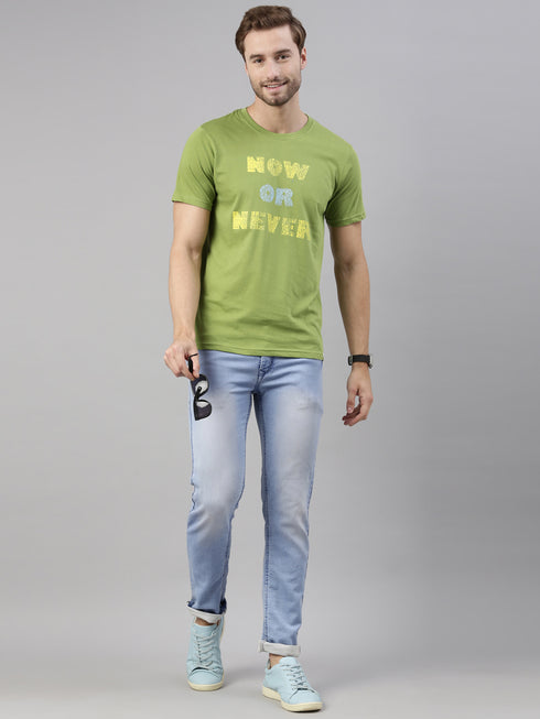 Green Printed Crew Neck Tshirt
