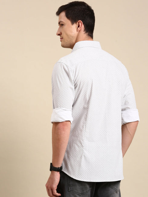 White Printed Full Sleeves Shirt