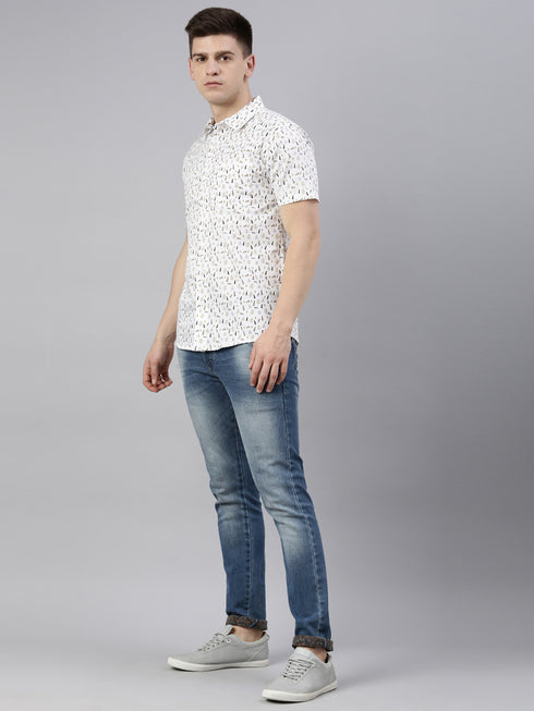 White Printed Short Sleeves Shirt