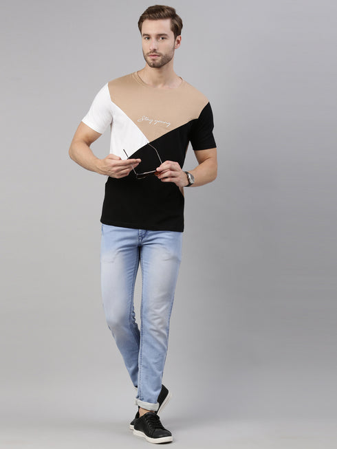 Multicolour Colourblocked Crew Neck Tshirt