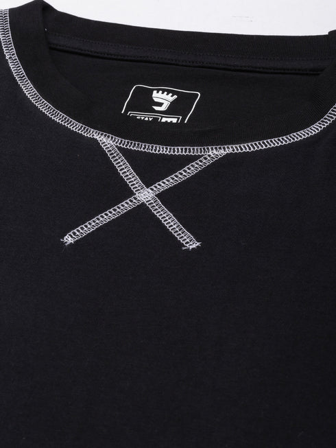 Black Solid Oversized Crew Neck T-shirt