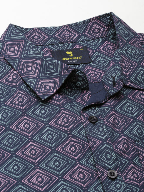 Navy Blue Printed Full Sleeves Shirt