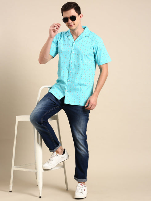 Sea Green Printed Short Sleeves Shirt