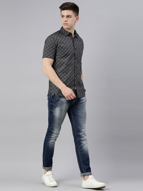 Black Printed Short Sleeves Shirt
