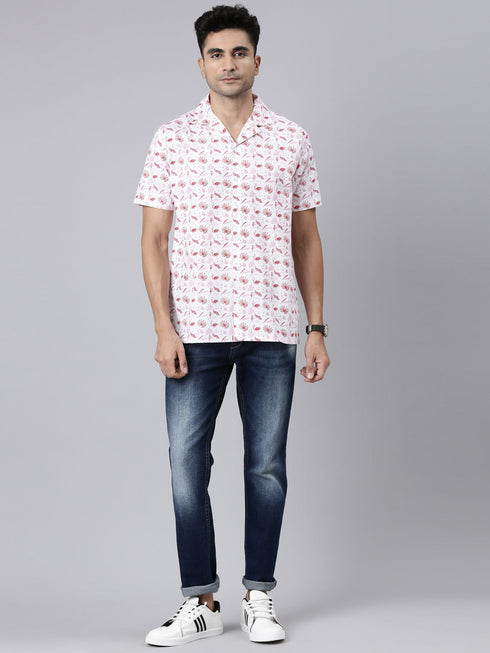 White Printed Short Sleeves Shirt
