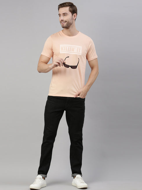 Peach Printed Crew Neck Tshirt