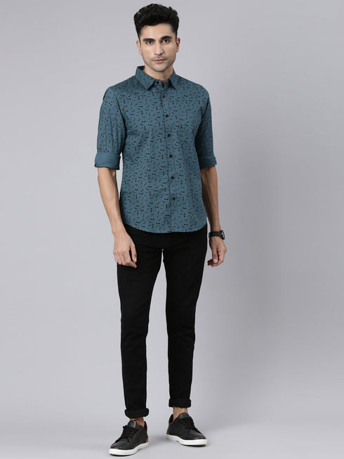 Grey Printed Pure Cotton Full Sleeve Casual Shirt